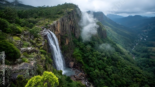 Breathtaking Aerial View of Silver Cascade Waterfall in Kodaikanal India.