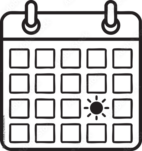 Minimalist Calendar Icon with Sun Symbol