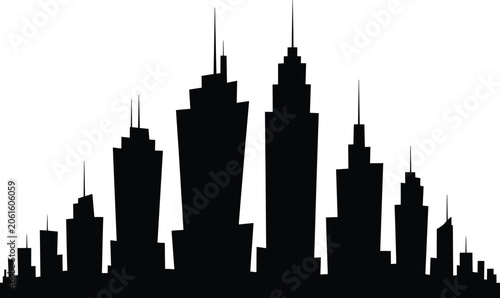 Diverse abstract skyscraper silhouettes forming a city skyline against a stark, modern architectural illustration and high rise, real estate