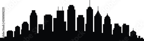 Fotografie Diverse skyline silhouette featuring various modern skyscraper architectural sty