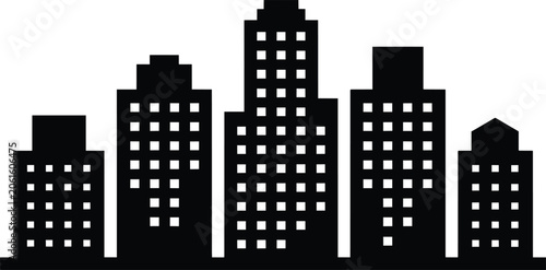 Obraz na płótnie Silhouette of a city skyline with five distinct tall buildings of varying height