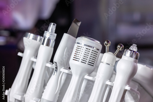 Εκτύπωση καμβά Handpieces of professional multifunction facial equipment used for skincare treatments, skin rejuvenation and cosmetic procedures in modern beauty clinic
