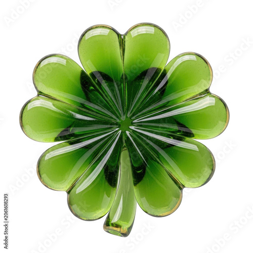 Bright green clover flower with four leaves isolated