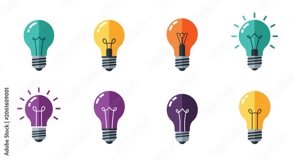 Naklejka premium Colorful Light Bulb Icon Set