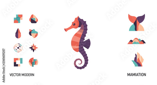 Stylized Seahorse Flat Design Vector