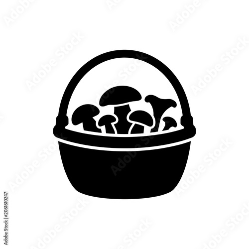 Black Mushroom Harvest Basket Icon for Nature Foraging