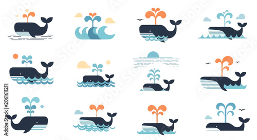 Tableau sur toile Minimalist Whale Icon Set