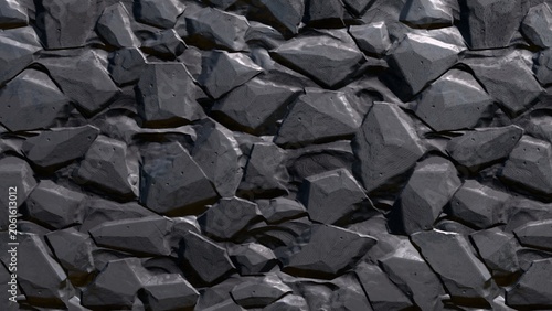 Canvas Print 3D render of rough dark gray stone texture with angular rock fragments, solid background, realistic surface design element for geology, architecture, and digital modeling projects