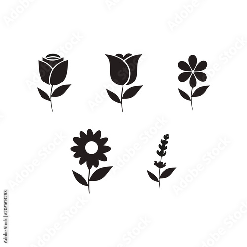 Set of simple black flower icons