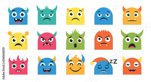 Photos Colorful Monster Emoji Face Icon Set
