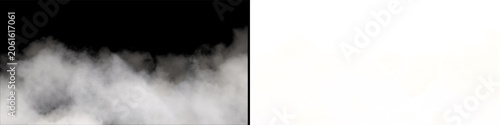 Smoke on isolated black background, effect of fog, mist, or smoke on transparent background, bottom view.
