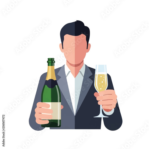 Man holding champagne bottle and glass 1.