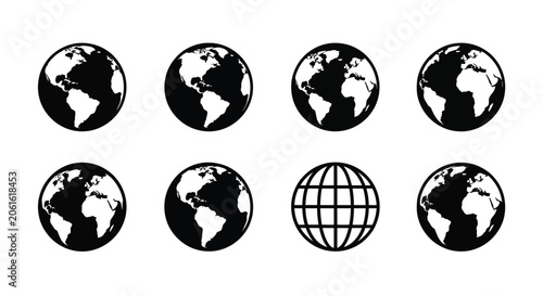 Earth Globe Silhouettes On White Background Geographic Representation