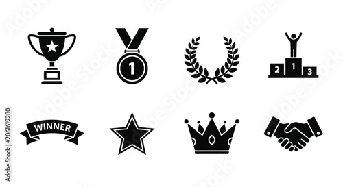 Award Icons Collection Black Silhouette On White Background