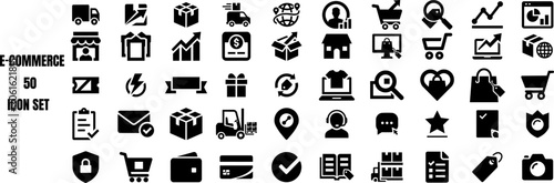 Modern e-commerce and online shopping icons set, including logistics, payment, customer service, delivery