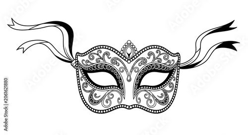 Foto Elegant Venetian Masquerade Mask Line Art Illustration