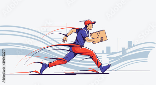 Konstfotografi Fast Delivery Courier Running with Parcel Package