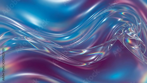 Fotografie Abstract iridescent liquid surface with flowing waves and vibrant color reflections