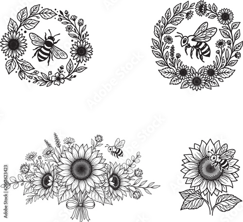 Sunflower Bee Floral SVG Bundle