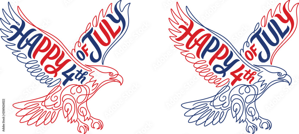 Obraz premium Happy 4th of july patriotic eagle illustration with red blue typography for banner social media poster