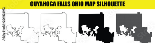 Fotografie Map silhouette of cuyahoga falls ohio united states on transparent background, city outline in 4 different styles