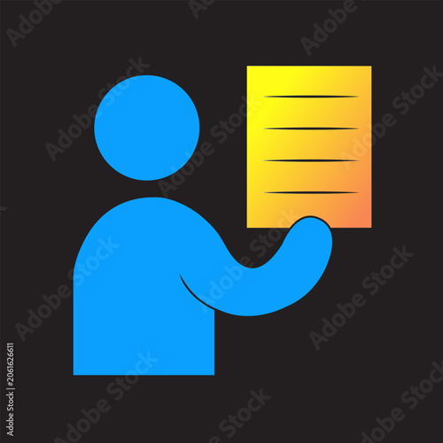 Schilderij op canvas Minimalist icon of person holding a document or information sheet with document