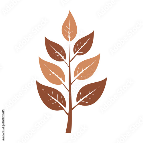 Flat design illustration of a branch with brown and tan leaves