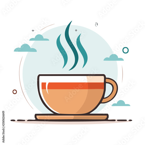 Flat design illustration of a coffee cup with steam