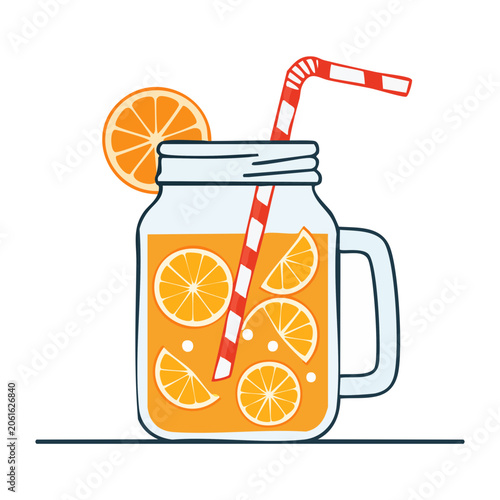 Orange drink in mason jar with straw and slices