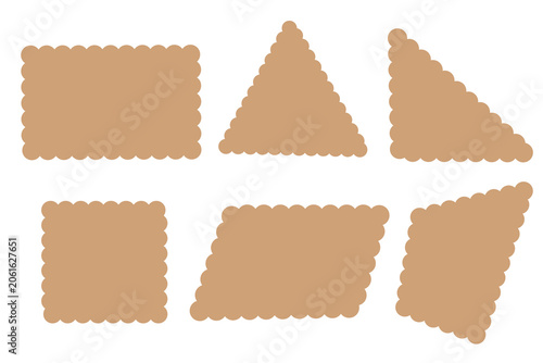 Scalloped Geometric Shapes Set. Decorative Shape Collection. Beige Scallop Edge Elements
