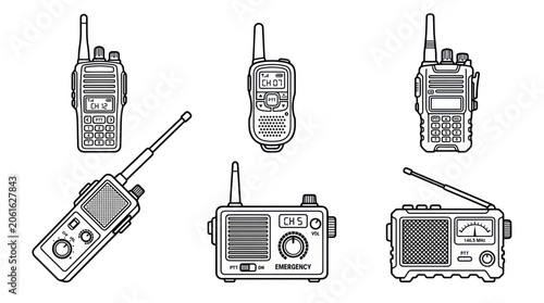 Billede på lærred Set of vintage and modern walkie-talkies and radio communication devices