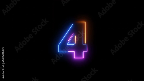 Futuristic Neon Light Countdown Timer from Ten to Zero on Black Background