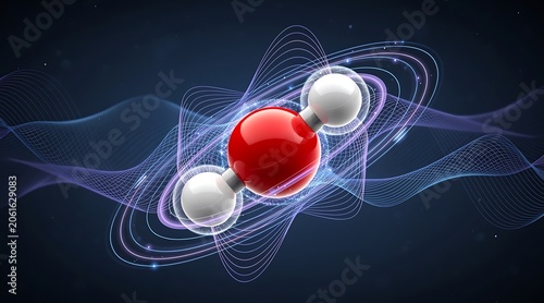 Abstract visualization of a molecule with glowing waves.