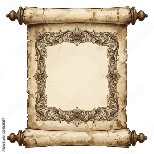 Vintage scroll with ornate green frame