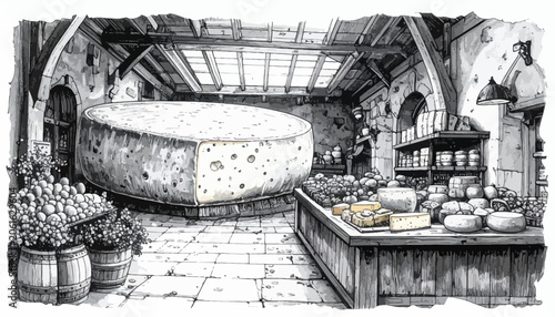 Obraz na plátně Large Wheel of Cheese on Table.
