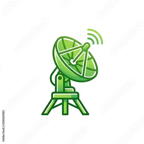Green satellite dish transmitting signals.