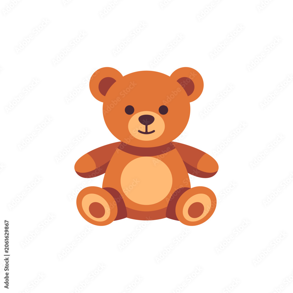 Fototapeta premium Brown teddy bear with round ears, facial features, soft body, and seated pose, comforting bedtime toy for nursery, childhood, sleep routine, and cozy bedroom design, colorful illustration