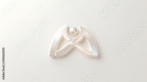 Abstract white object with iridescent highlights on a white background.