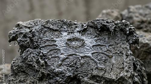 Close-up of rough, textured tree bark with a glistening, wet patch in the center.