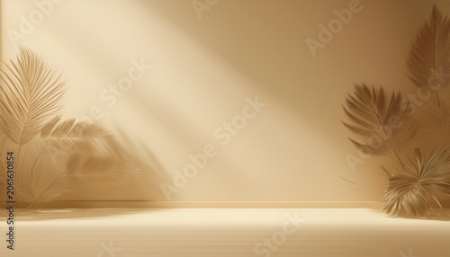 abstract beige color gradient studio background for product presentation empty room with shadows of flowers and plant leaves 3d ivory room with copy space summer concept blurred backdrop