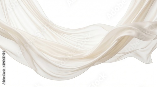 Flowing white fabric texture, elegant soft silk cloth flying on pure background