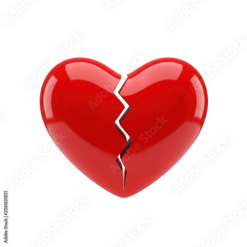 Broken red heart icon with crack symbolizing love or loss