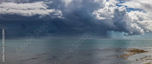 Jurassic Coast Sea and Skyscape Panorama in Storm