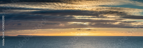Jurassic Coast Sea and Skyscape Panorama at Sunset