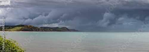 Jurassic Coast Sea and Skyscape Panorama as Storm approaches.