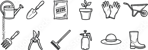 Schilderij op canvas Gardening tools and accessories for a beautiful outdoor space
