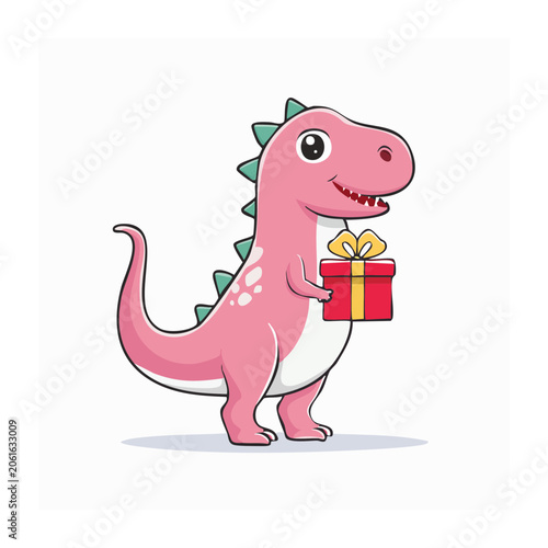 Cartoon pink pig holding gift box with ribbon