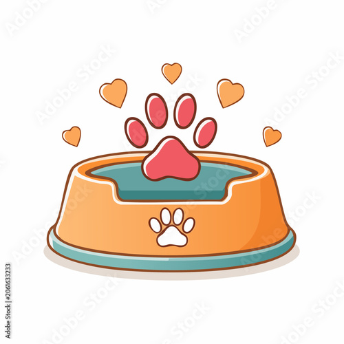 Dog Paw Print and Food Bowl with Hearts