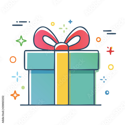 Flat design gift box with ribbon bow illustration