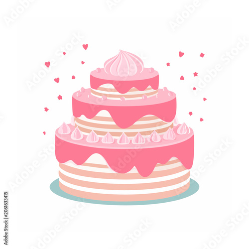 Pink birthday cake with hearts and candles